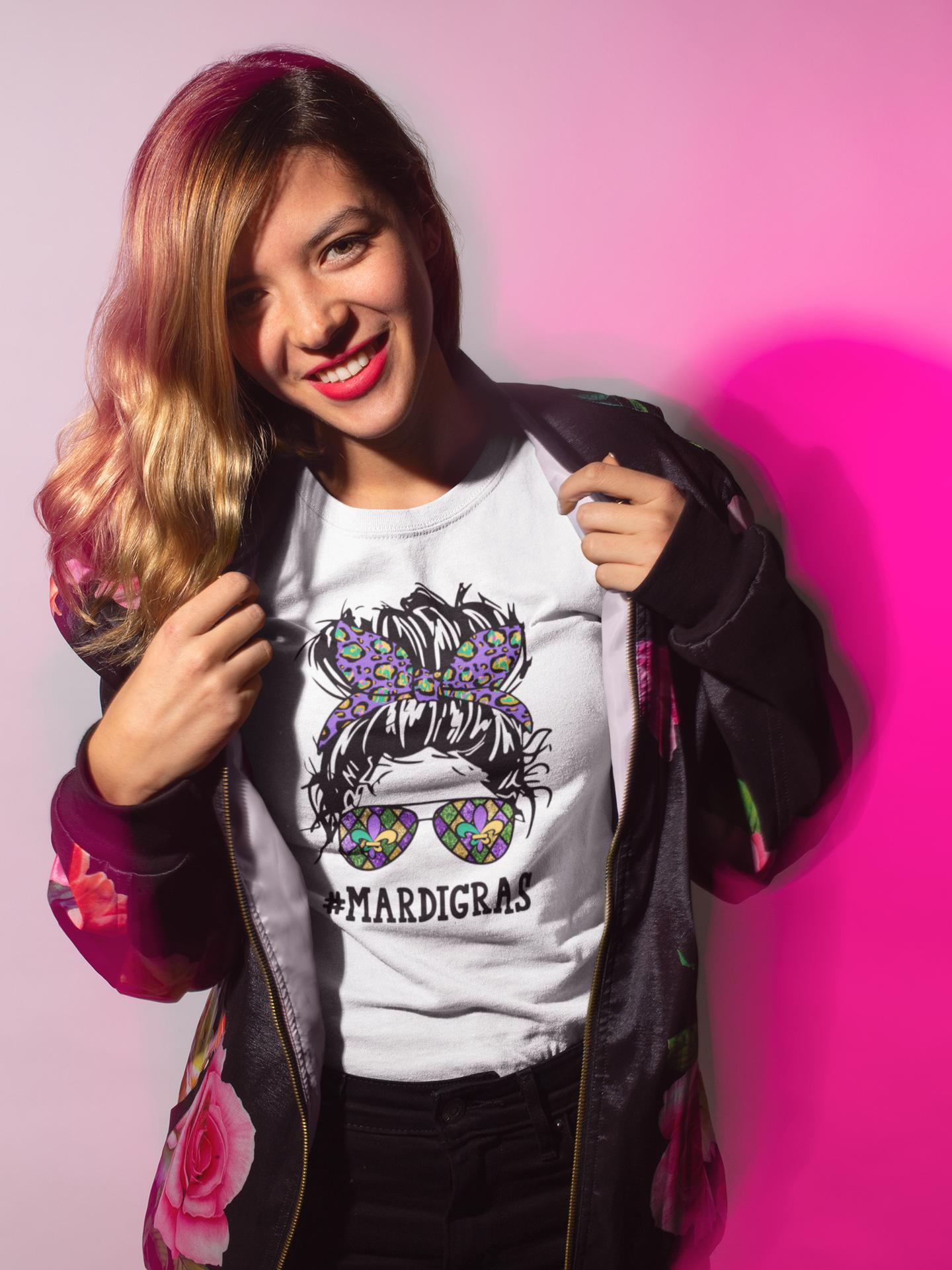 Messy Bun Mardi Gras Shirt or Tank Top, Plus Sizes Available Up to 5XL