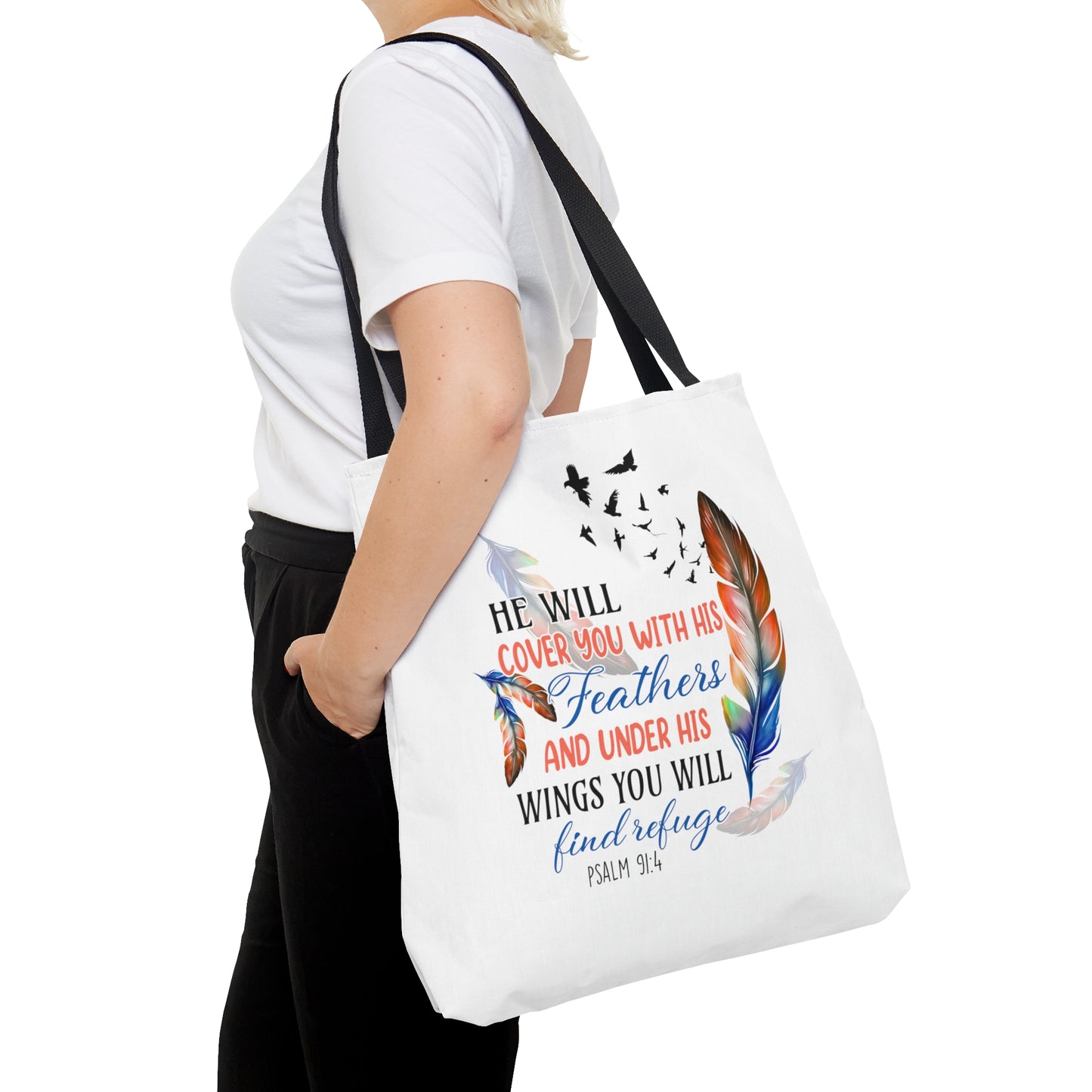 He Will Cover You Psalm 91:4 Tote Bag, Christian Gifts