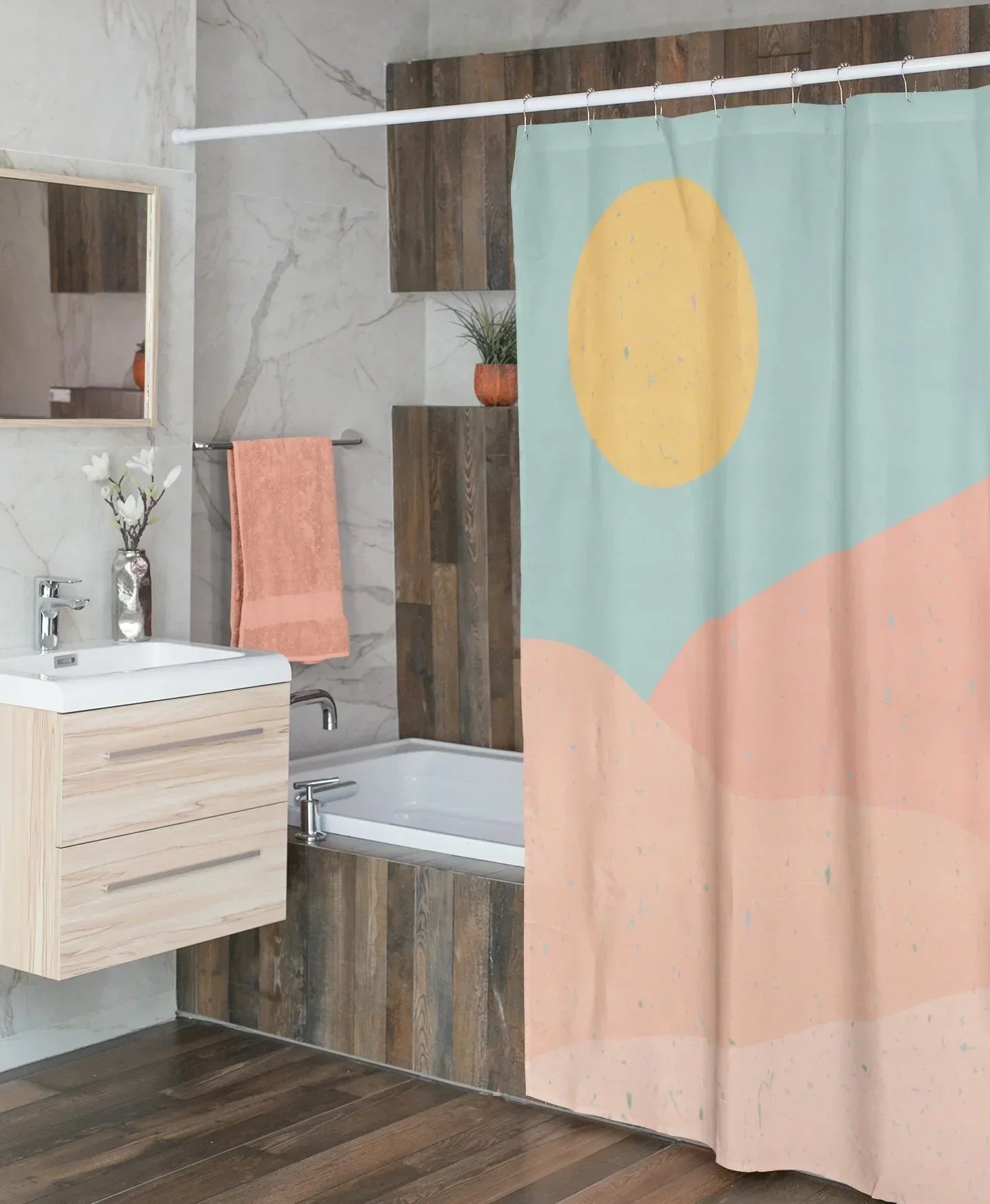 Boho Shower Curtain Bobo Scenic Shower Curtain, Cool Cute Bathroom Accessories, Groovy Retro Shower Curtain, Extra Long Shower Curtain