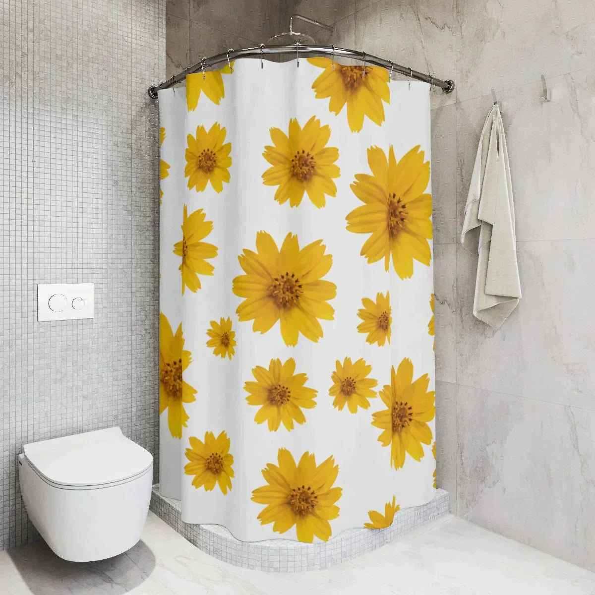 Boho Shower Curtain, Bobo Sunflower Floral Curtain, Cute Daisy Bathroom Accessories, Housewarming Gift, Hippie Decor, Extra Long Curtain