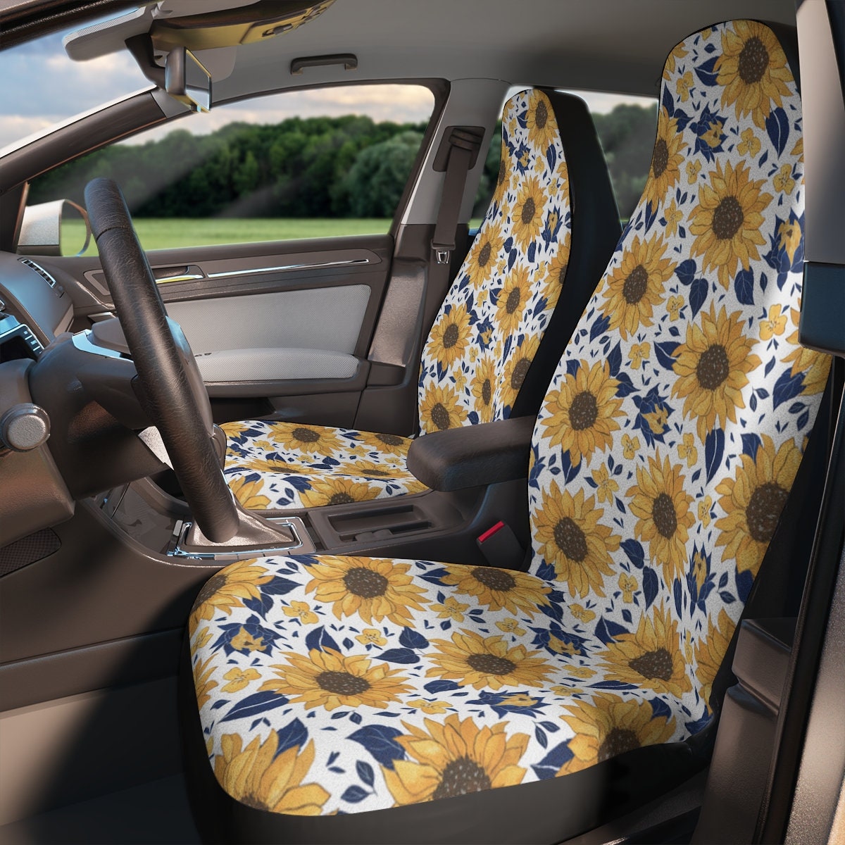 Car Seat Covers, Floral Cute Car Accessories for Women, Sunflower