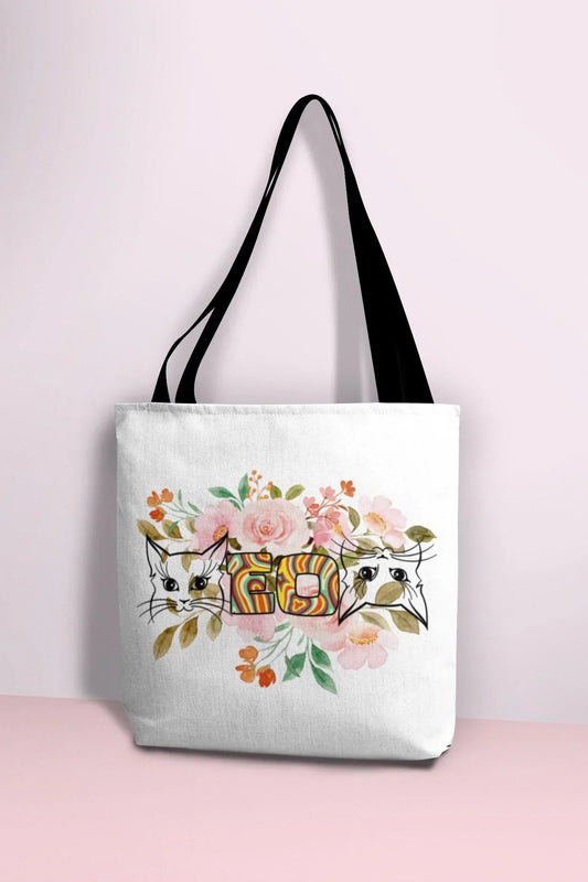 Cat Tote Bag, Aesthetic Tote Bag with Pockets, Hippie Cat Lovers Gift, Cat Mom Canvas Bag, Pro Choice Pro Feminism, Pussy Cat Themed Gifts
