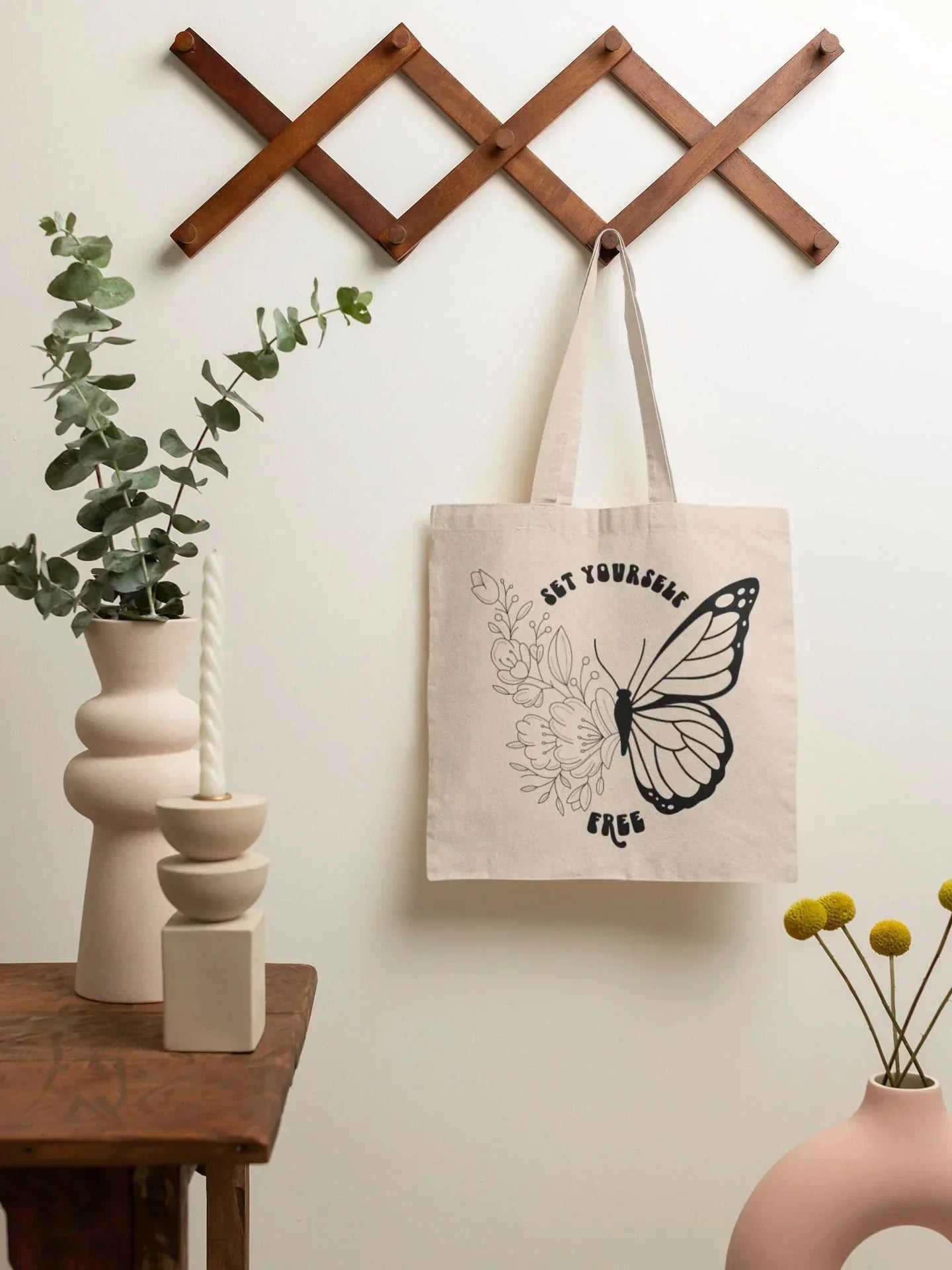 Floral Tote Bag Aesthetic, Butterfly Reusable Grocery Bag, Large