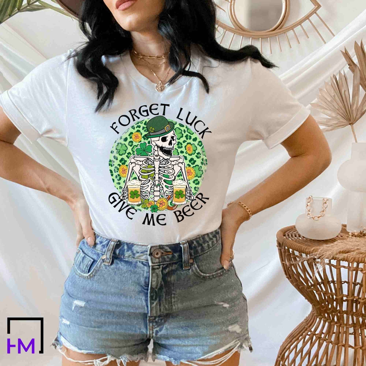 Forget Luck Give Me Beer St. Patrick's Day Shirt, Happy St. Patrick's Day Shirt, Skeleton Shamrock Lucky Clover Shirt
