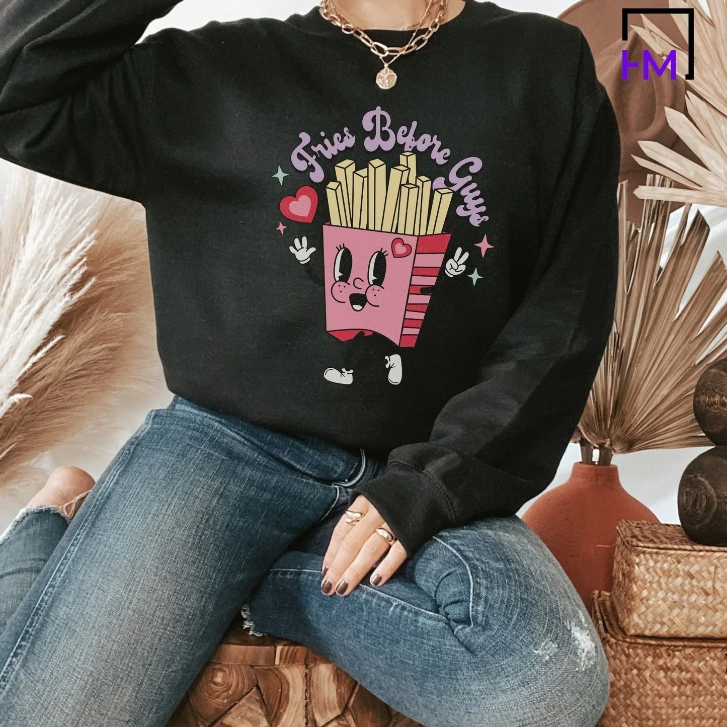 Fries Before Guys, Funny Valentine's Day Shirt, Bestie Valentine's Gift for Her, Love Shirts for Women, Cute V-Day Shirt, Proud to Be Single, Self Love Shirt