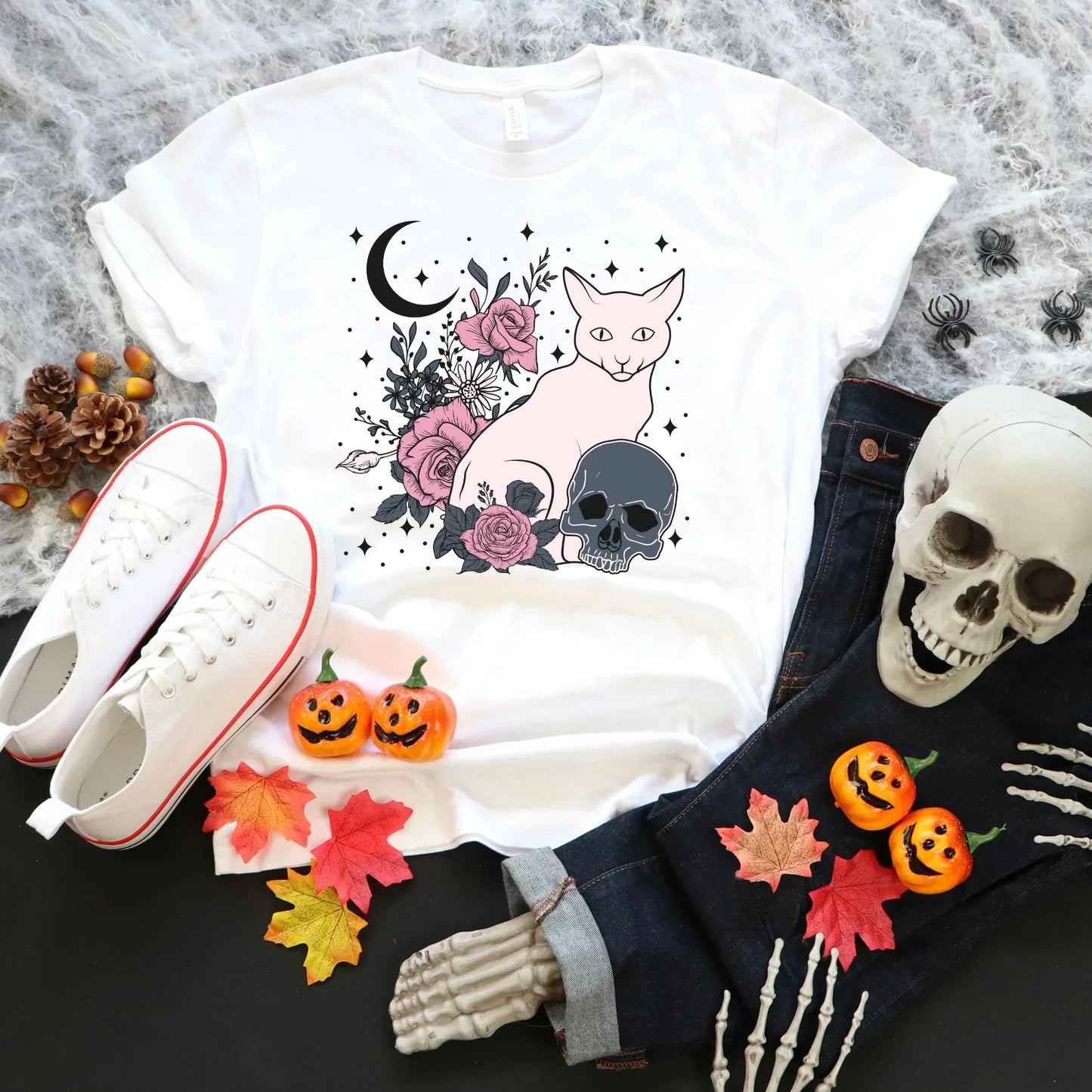 Gothic Shirt, Witchy Vibes, Halloween Sweatshirt, Moon Shirt, Skull Shirt, Goth Style Grunge Shirt, Aesthetic Clothing, Cat Shirt, Witch Tee