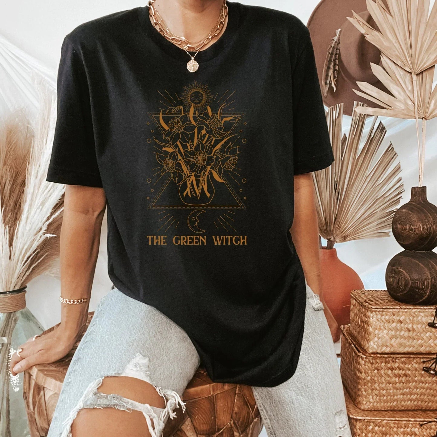 Green Witch Tarot Shirt & Large Tarot Tote Bag with Pockets