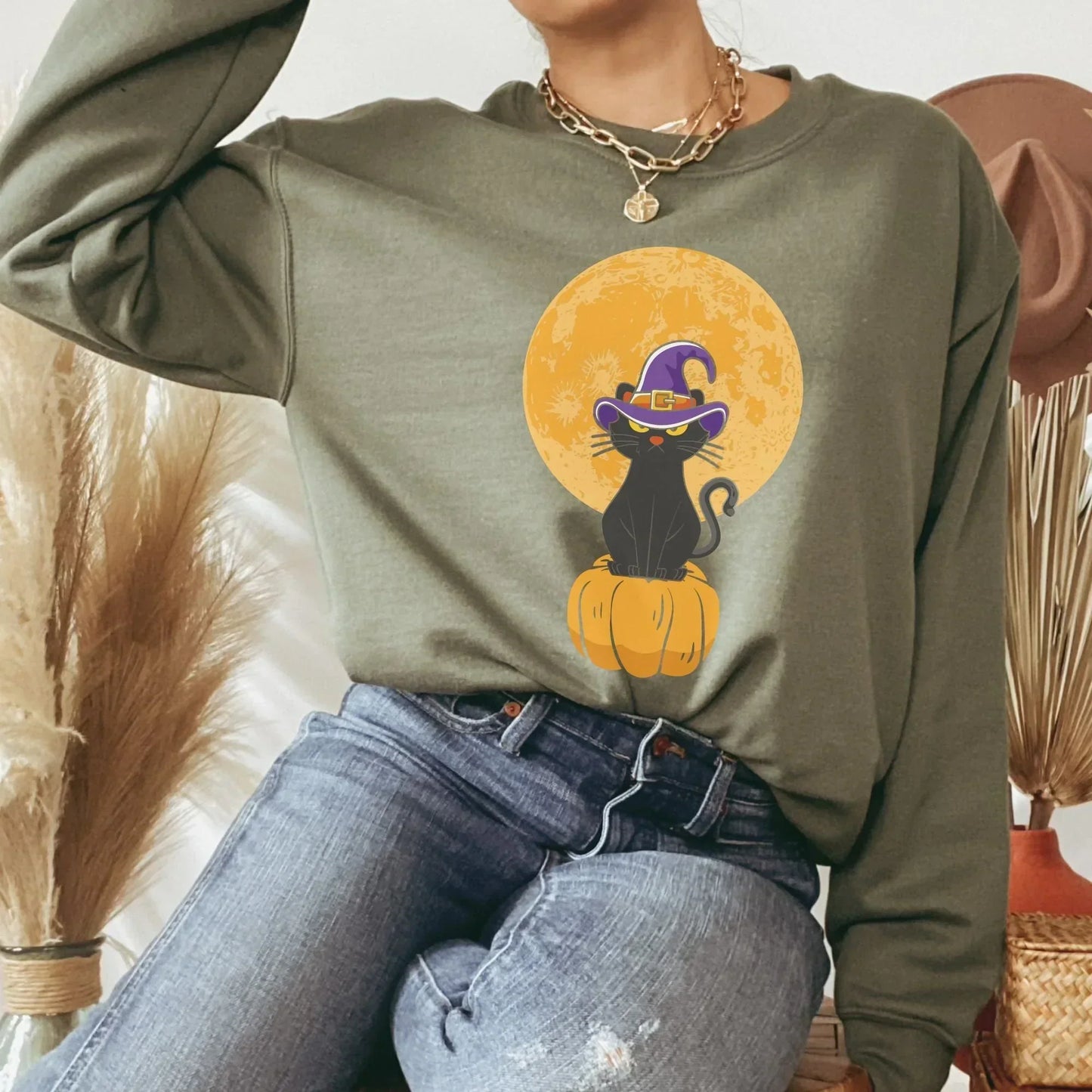 Halloween Shirt, Halloween Cat Shirt, Cat Sweater, Cat Dad Gift, Cute Cat Witch Hoodie, Black Cat themed Gifts, Spooky Cat Mom Sweatshirt,