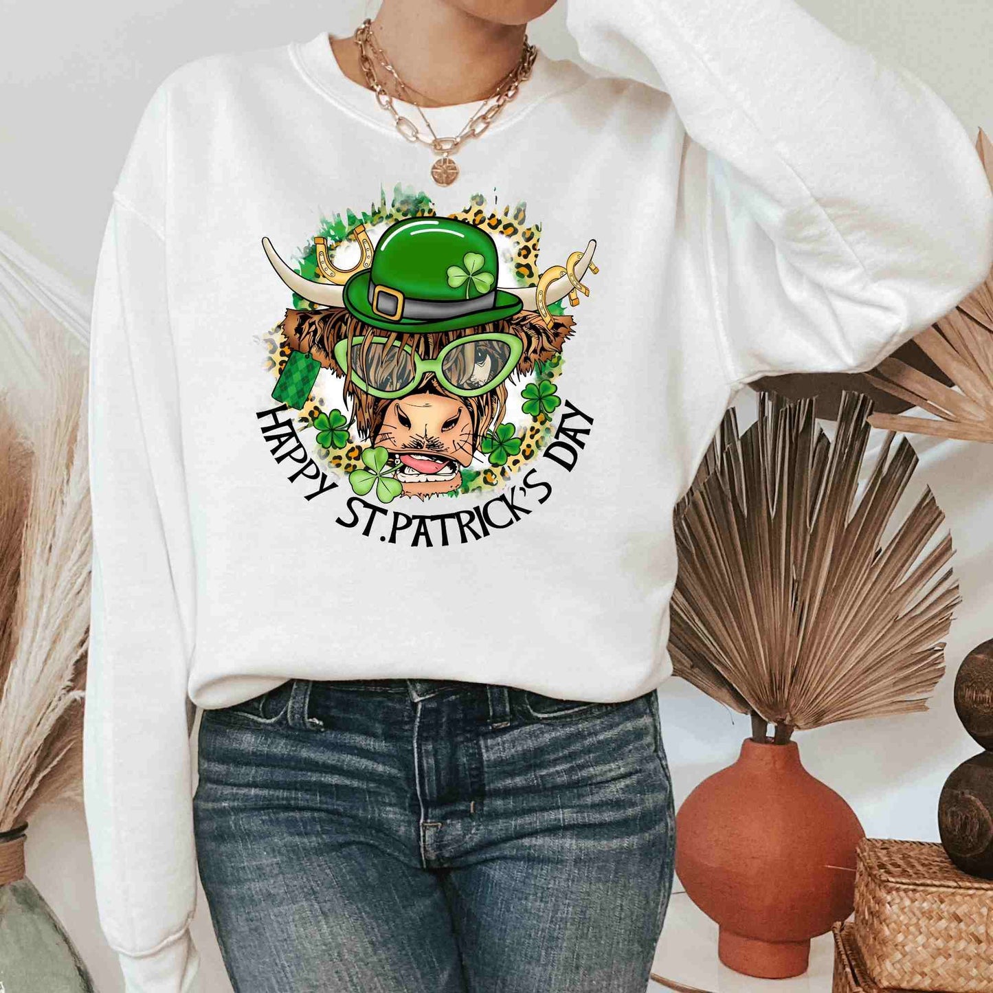 Happy St. Patrick's Day Shirt, Cute Cow Shamrock Lucky Clover Shirt