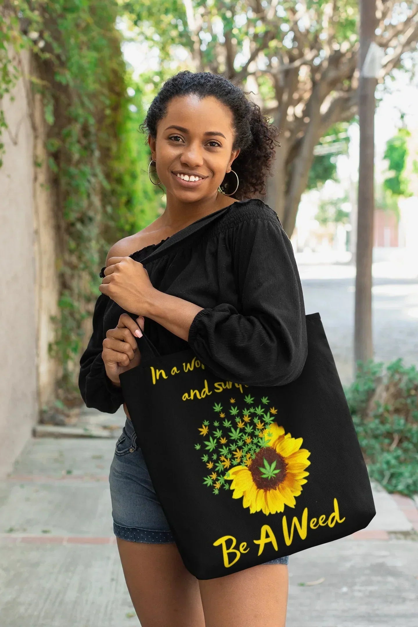 In a World Full of Roses Be a Weed, Cute Canvas Tote Bag