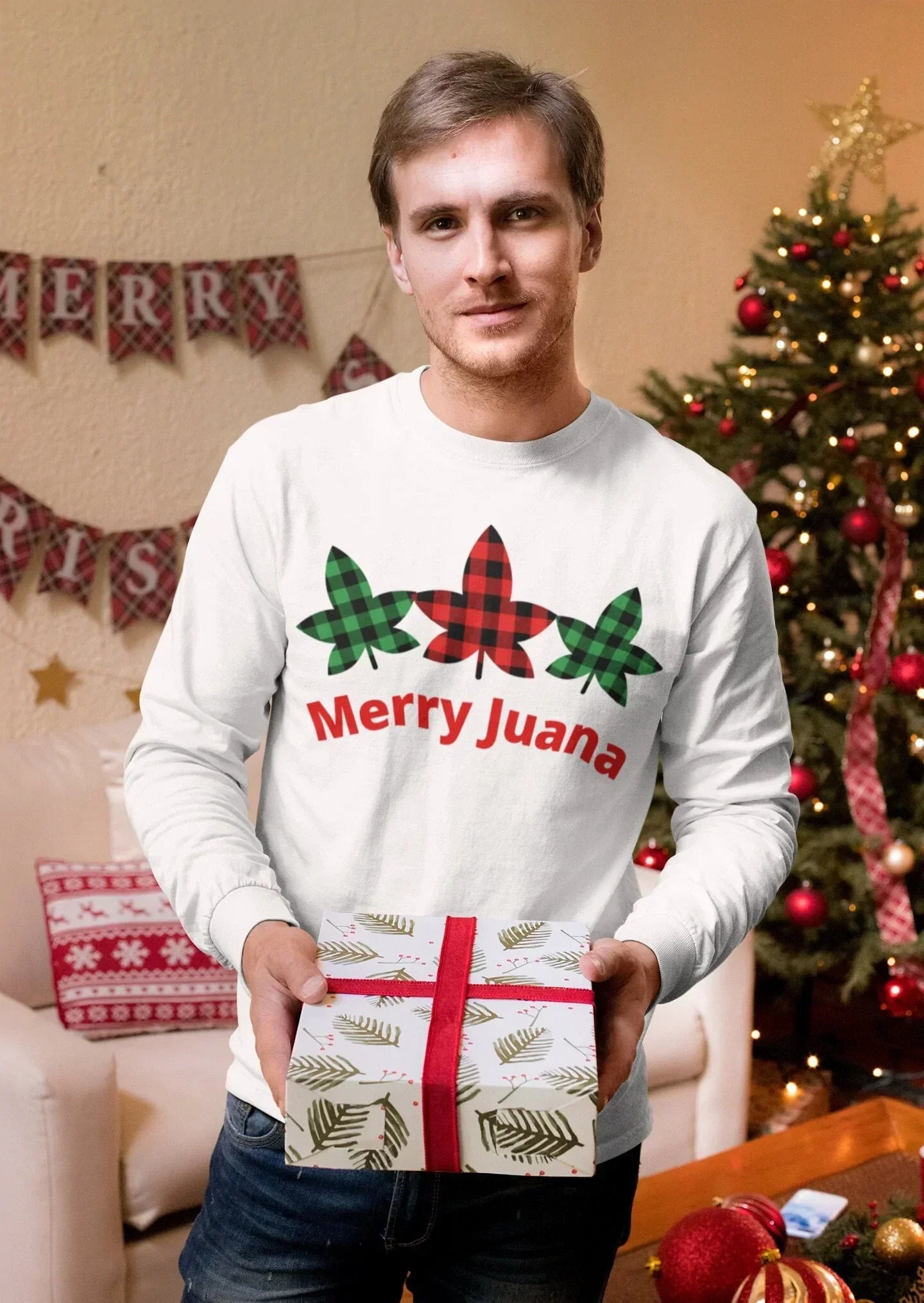 pothead christmas sweater Merry Juana Shirt Light Grey Heather / Sweatshirt M