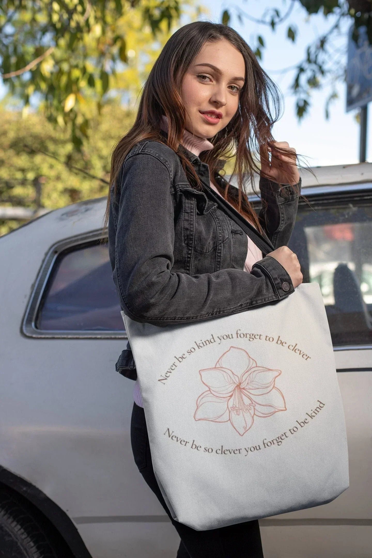 Cute Washable Canvas Tote Bag with Inner Pockets: Gift Idea For