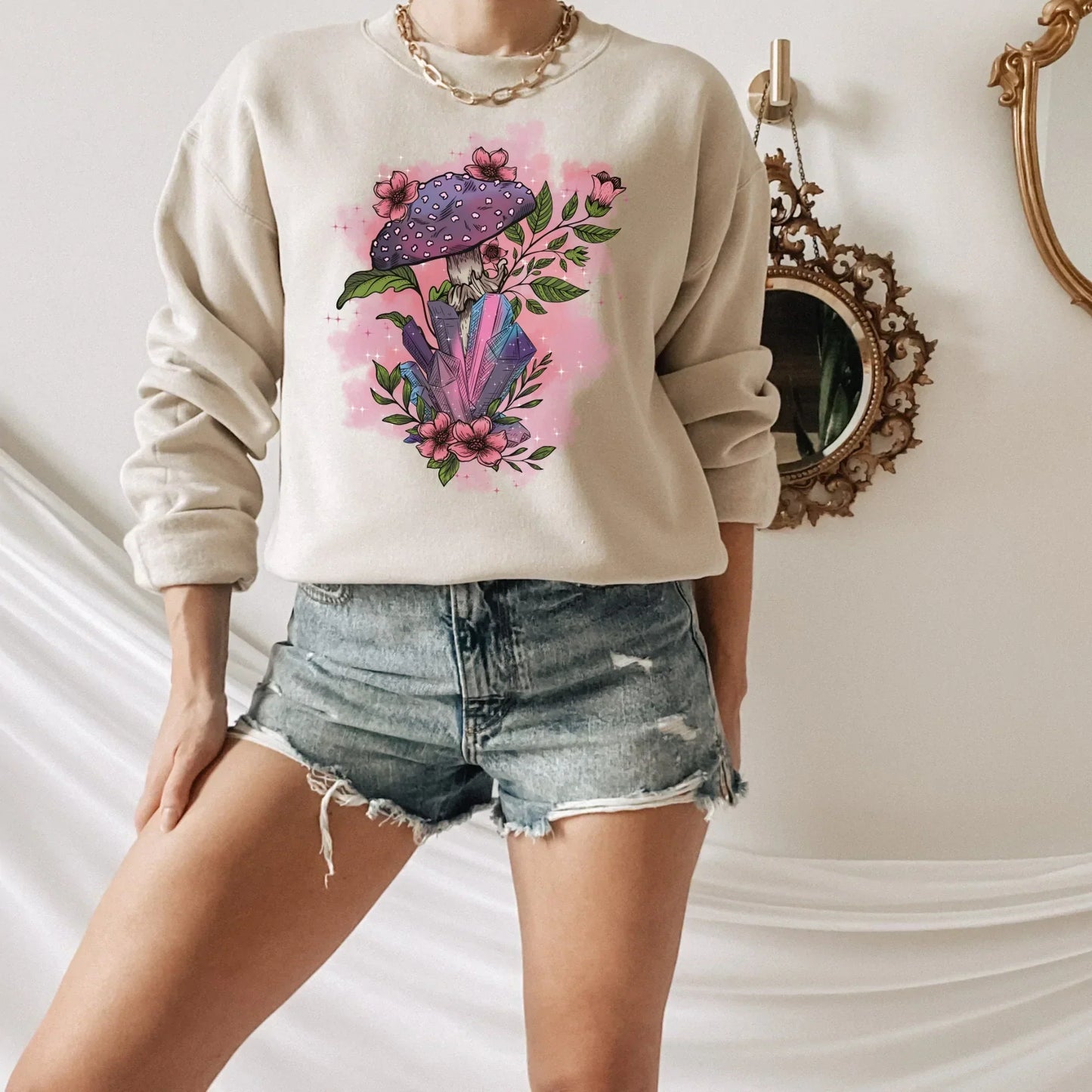 Mushroom Hoodie, Mushroom Shirt, Magic Mushroom Sweater, Moon Sweatshirt, Celestial, Dark Academia, Goblincore Clothing, Pastel Goth Shirt