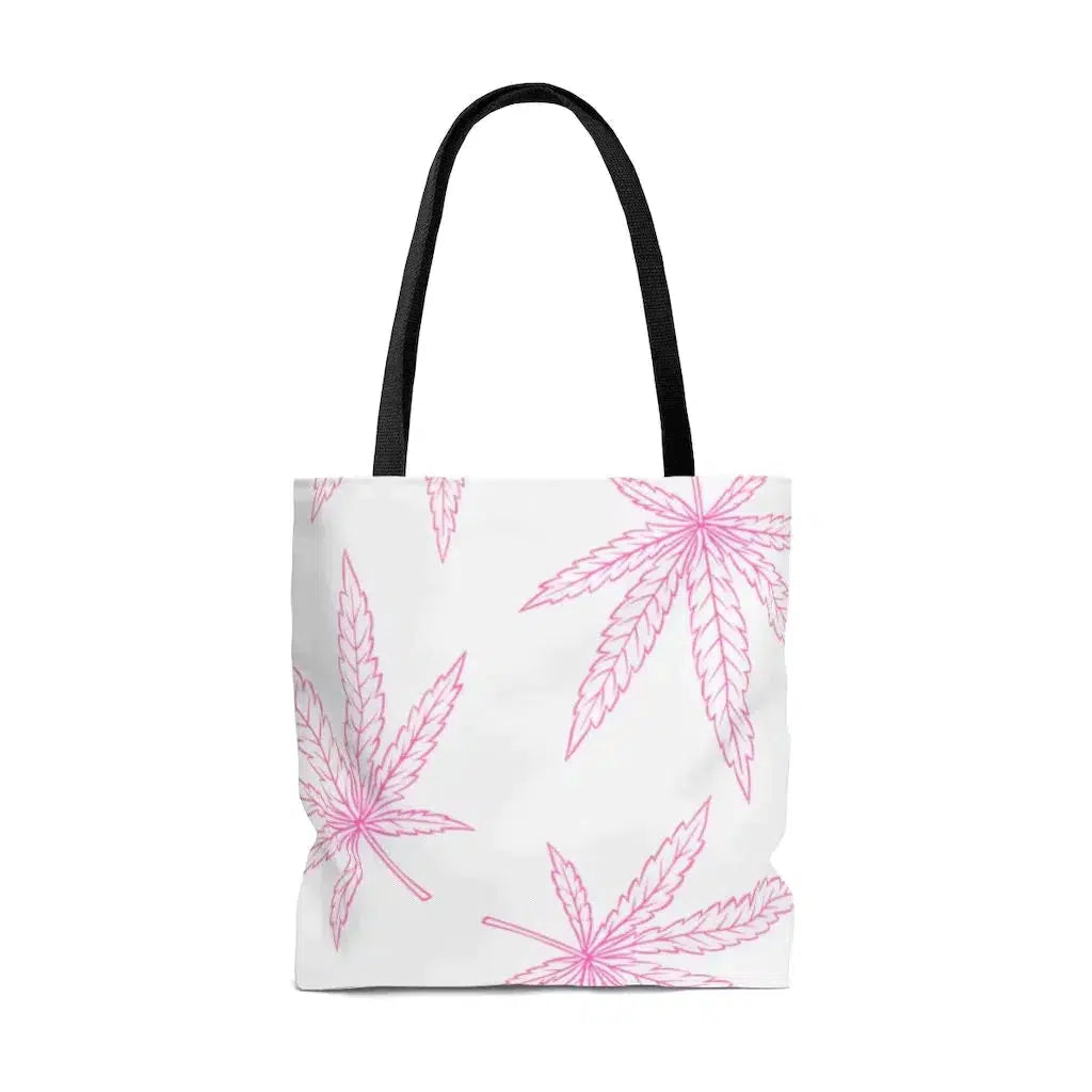 Pink Weed Leaf Reusable Canvas Tote Bag