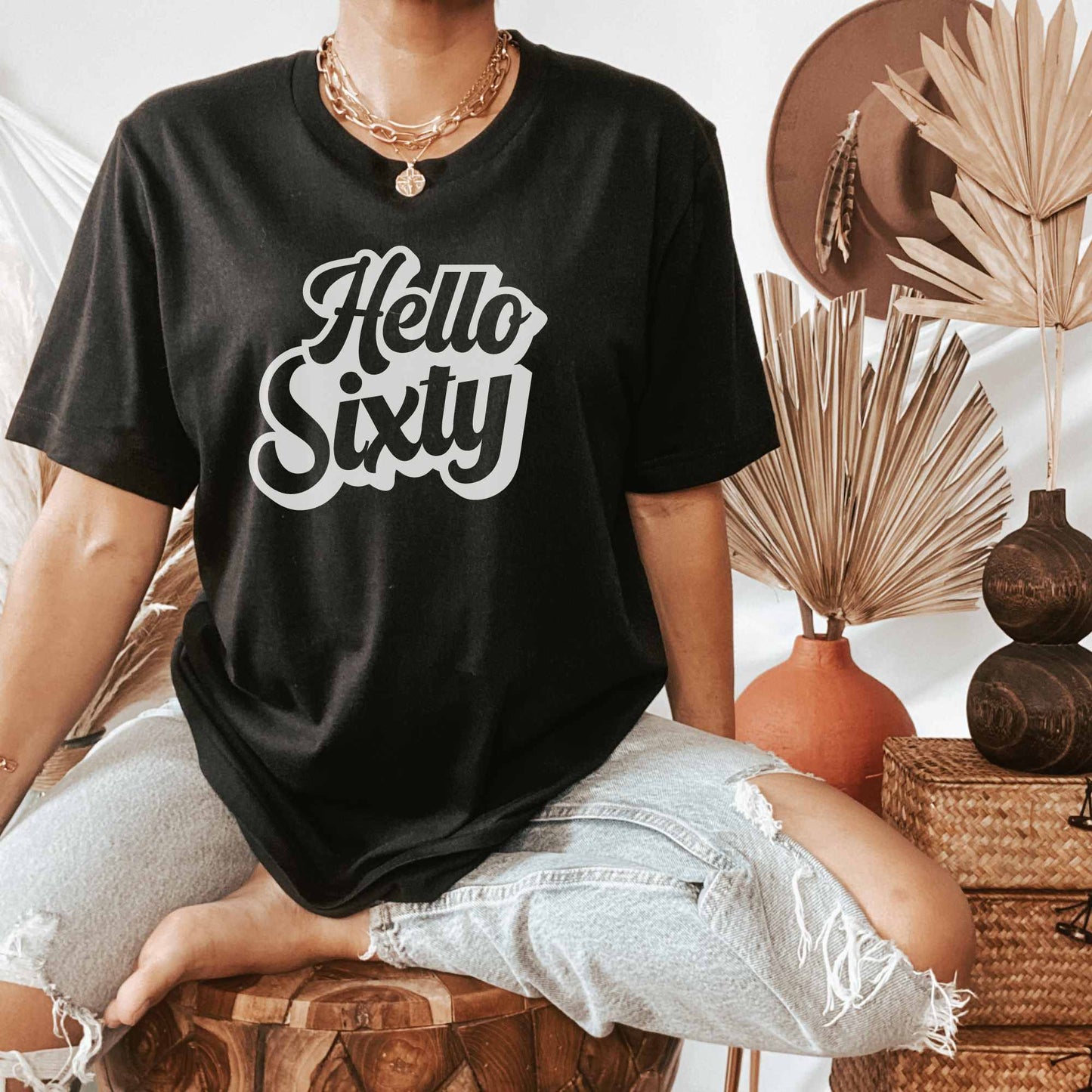 Retro Hello 60, Groovy 60 Birthday Shirt for Women, Gift for 60th Birthday Party