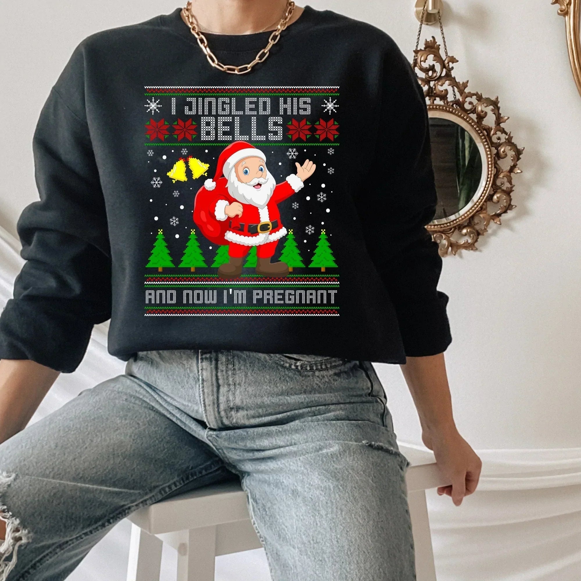 Retro Ugly Christmas Maternity Sweater Pregnancy Reveal to Husband S HMDesignStudioUS