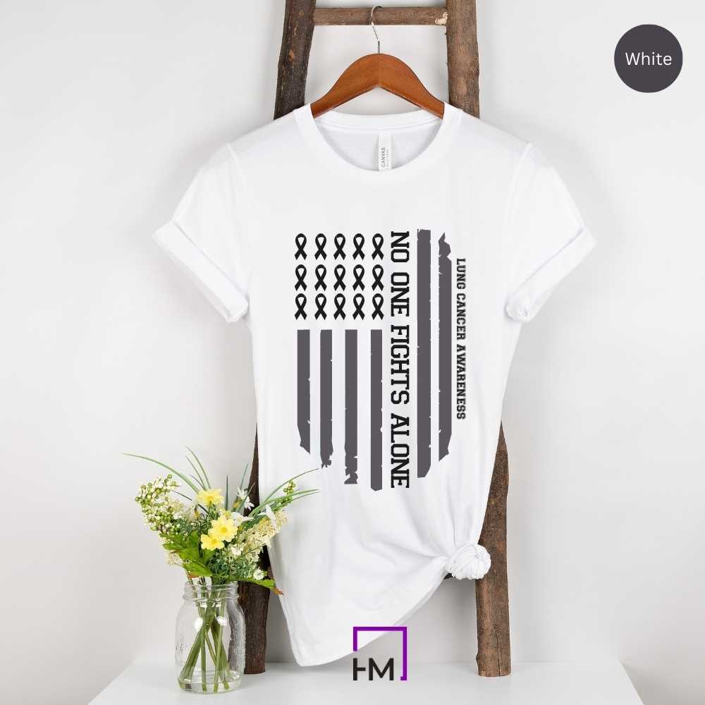 No One Fights Alone Lung Cancer Awareness T-Shirt