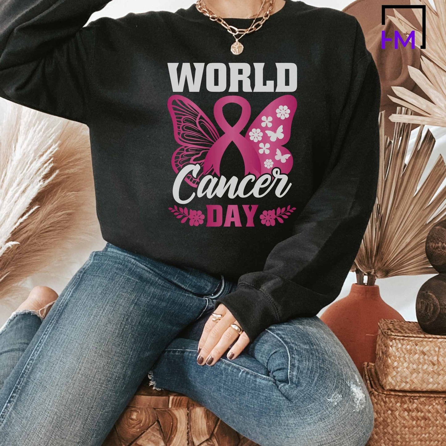 World Cancer Day Shirt, Breast Cancer Shirt, Never Give Up, Cancer Survivor Gifts, Stronger than Cancer Sweatshirt, Messy Bun Awareness Month, Pink Ribbon Hoodie