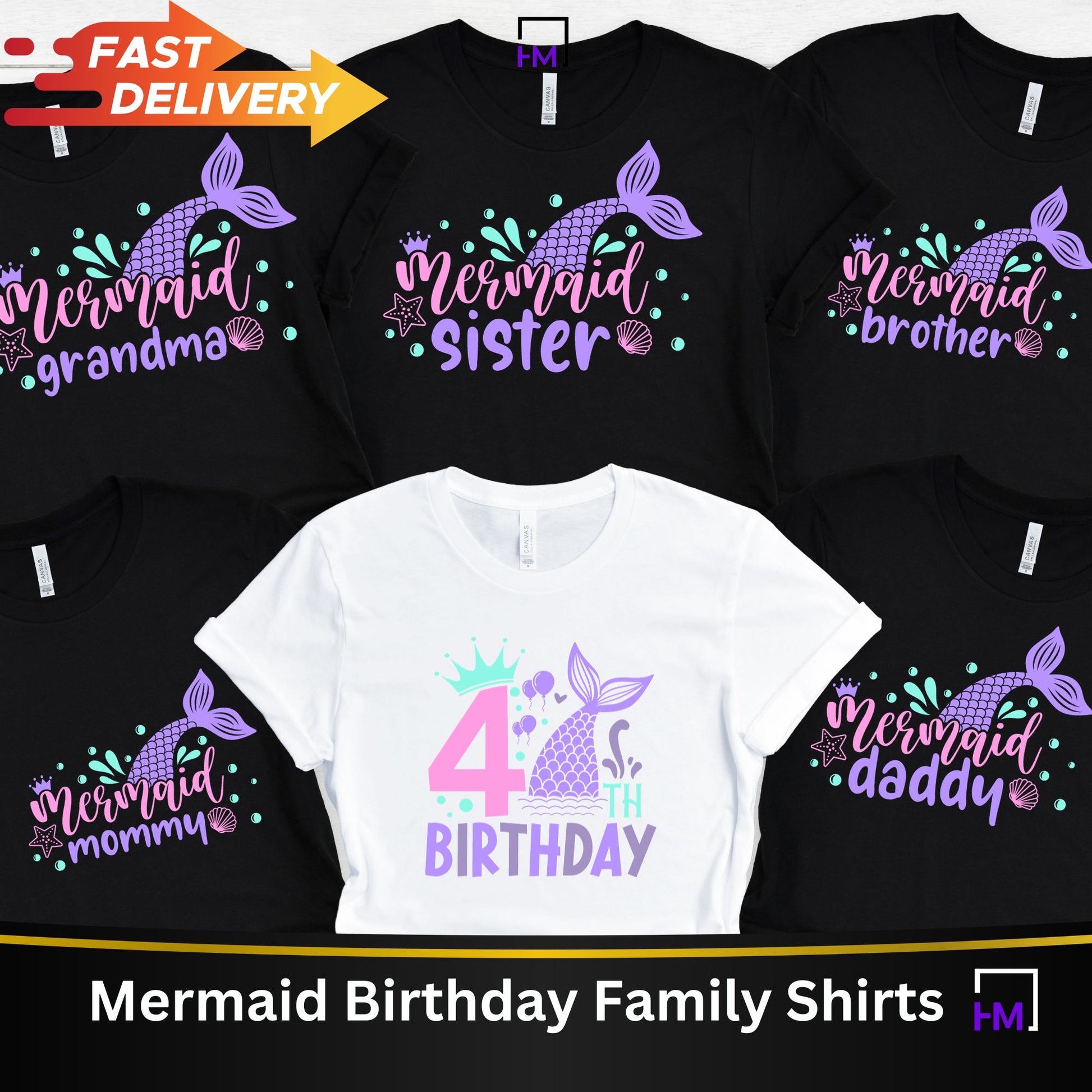 4th Birthday Mermaid Family Party Shirt