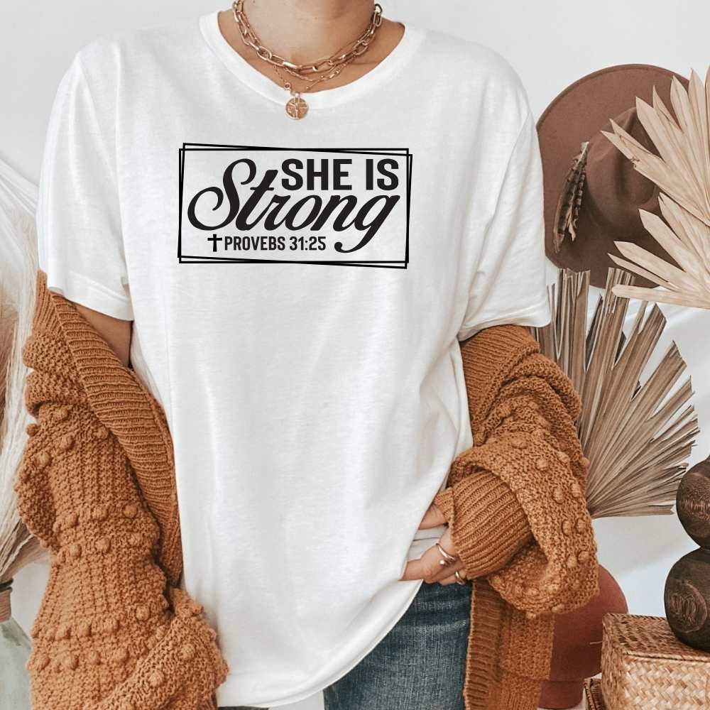 She is Strong Proverbs Bible Verse Christian Shirt