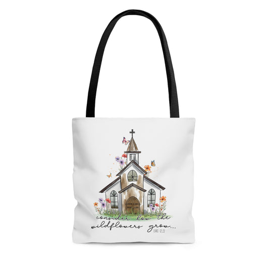 Consider How the Wildflowers Grow Christian Tote Bag