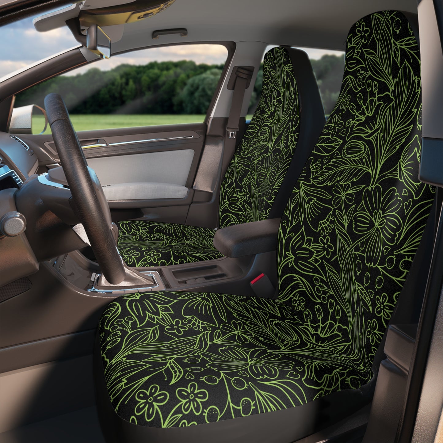 Green Floral Car Seat Cover