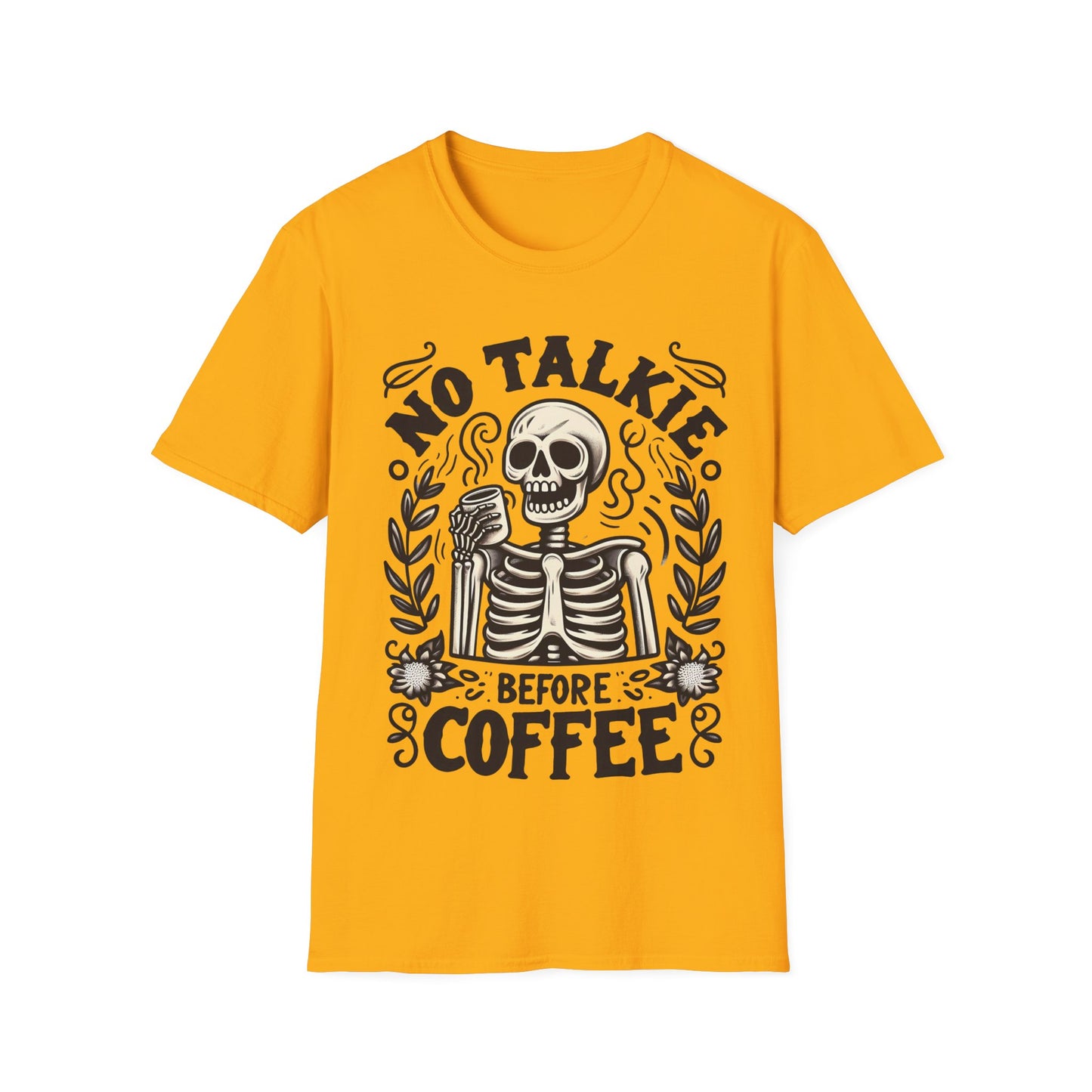 No Talkie Before Coffee Funny Skeleton T-Shirt