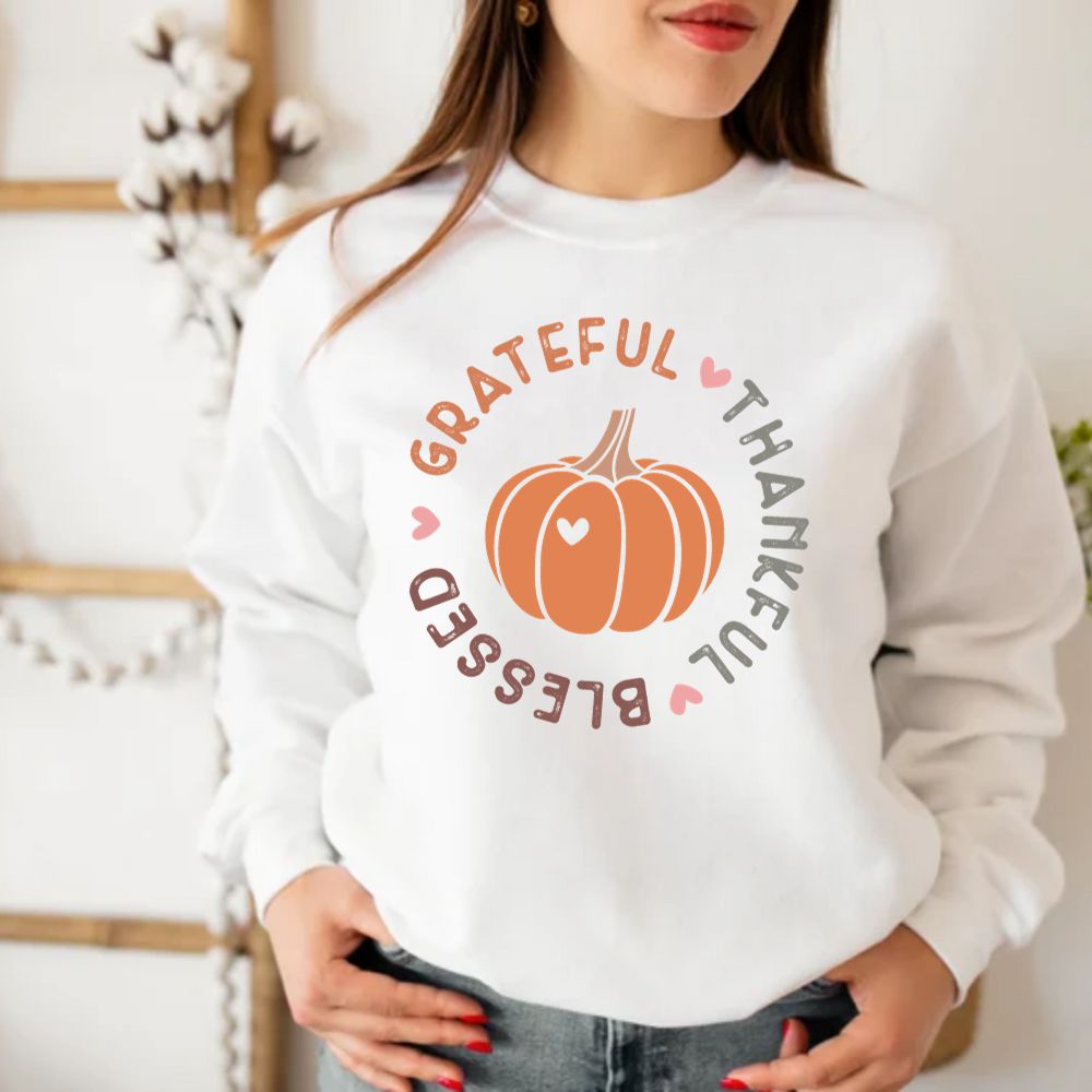 Grateful Thankful Blessed Sweatshirt, Thanksgiving Sweater