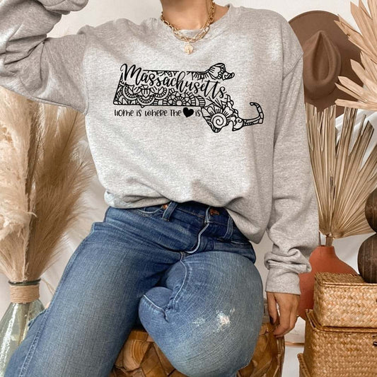 Home is Where the Heart is Massachusetts Sweatshirt