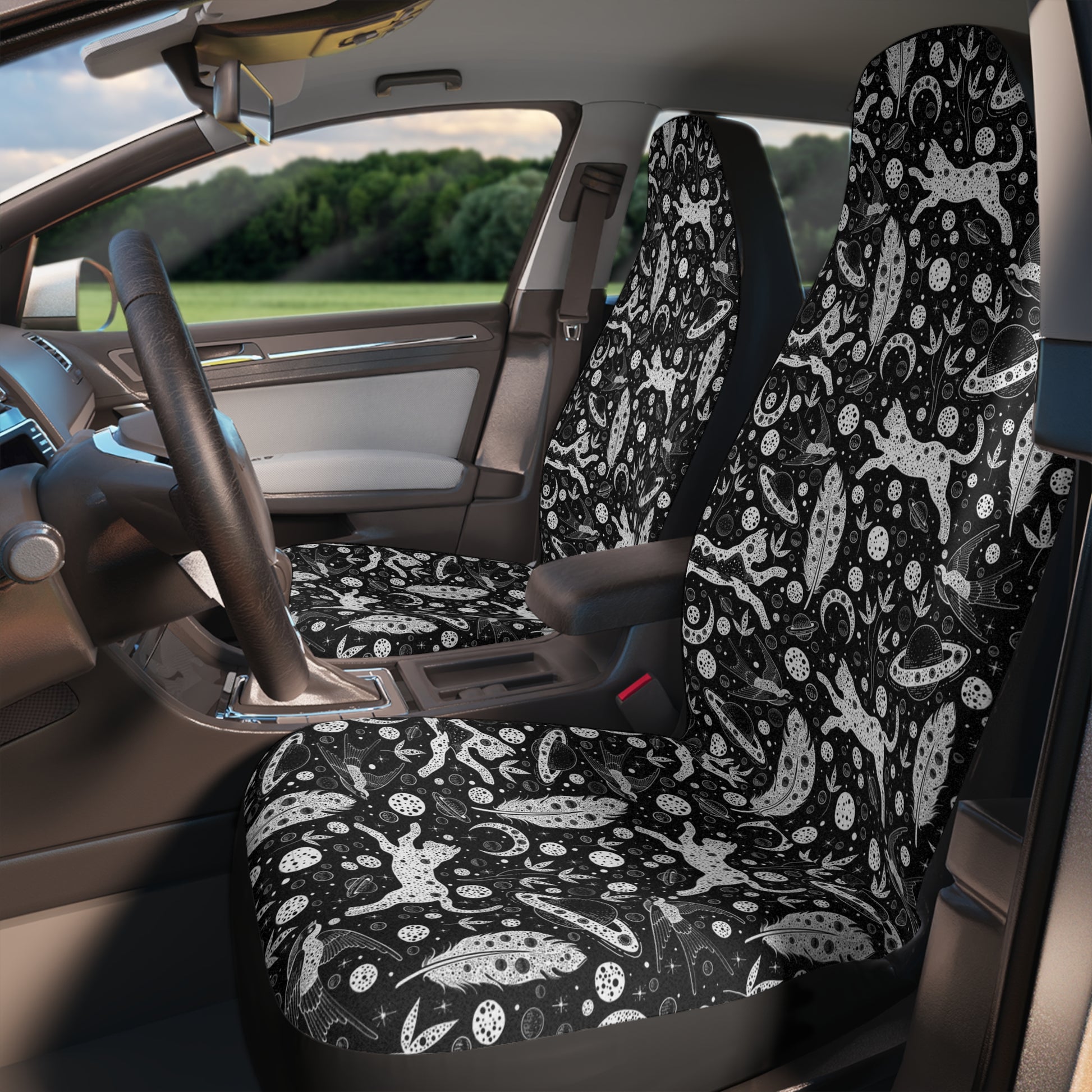 Celestial Cat Moon Stars Car Seat Cover