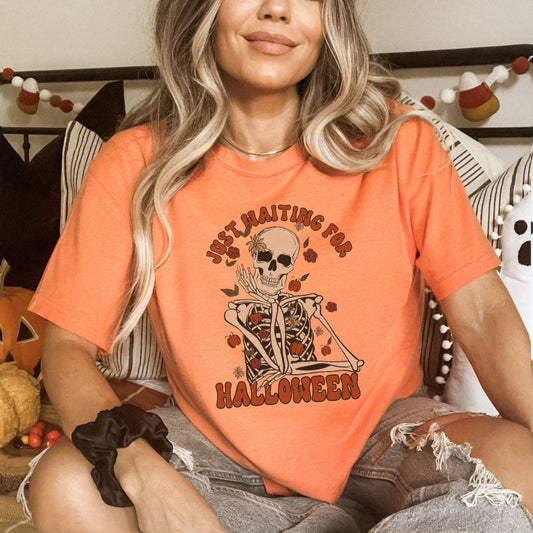 Just Waiting on Halloween Comfort Colors Halloween Skeleton Shirt