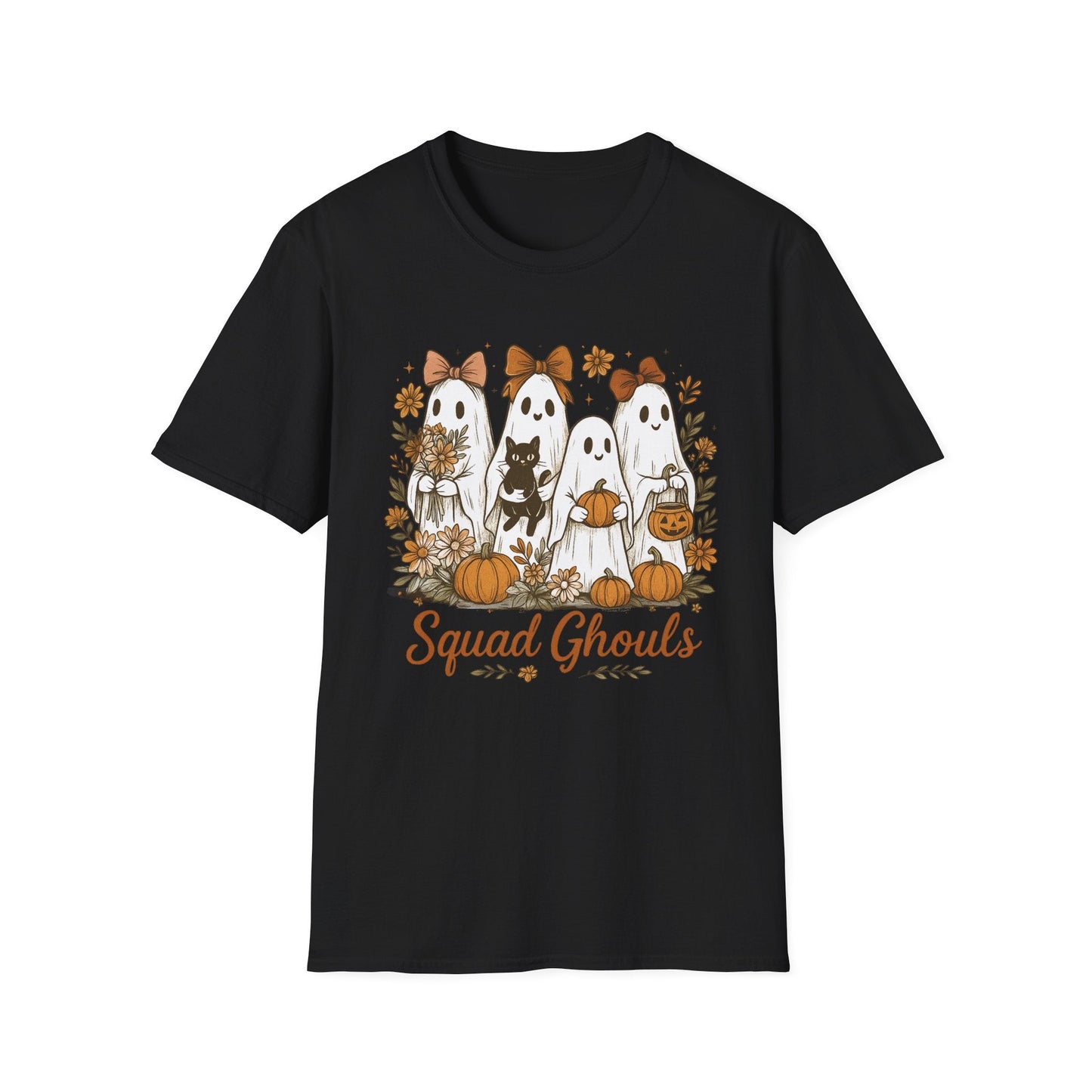 Halloween Squad Ghouls T-Shirt, Unisex Softstyle Tee for Fall Festivities, Cute Ghost Graphic Shirt, Autumn Gift, Spooky Season Apparel - HMDesignStudioUS