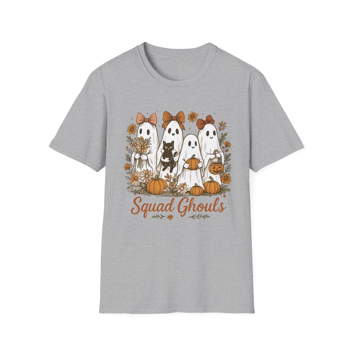 Halloween Squad Ghouls T-Shirt, Unisex Softstyle Tee for Fall Festivities, Cute Ghost Graphic Shirt, Autumn Gift, Spooky Season Apparel - HMDesignStudioUS