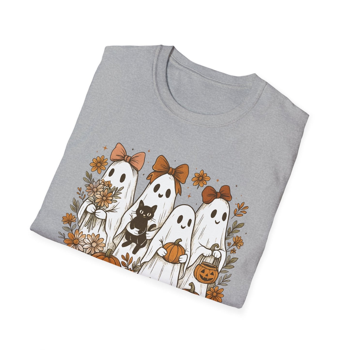 Halloween Squad Ghouls T-Shirt, Unisex Softstyle Tee for Fall Festivities, Cute Ghost Graphic Shirt, Autumn Gift, Spooky Season Apparel - HMDesignStudioUS