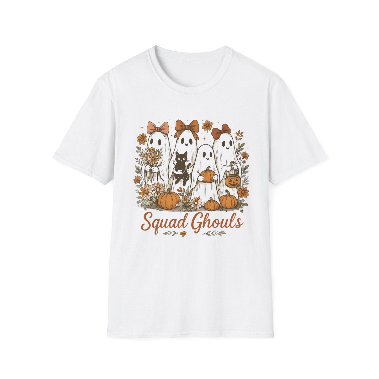 Halloween Squad Ghouls T-Shirt, Unisex Softstyle Tee for Fall Festivities, Cute Ghost Graphic Shirt, Autumn Gift, Spooky Season Apparel - HMDesignStudioUS