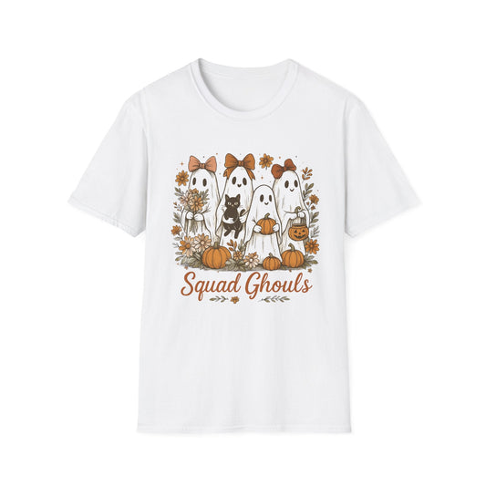 Halloween Squad Ghouls T-Shirt, Unisex Softstyle Tee for Fall Festivities, Cute Ghost Graphic Shirt, Autumn Gift, Spooky Season Apparel - HMDesignStudioUS
