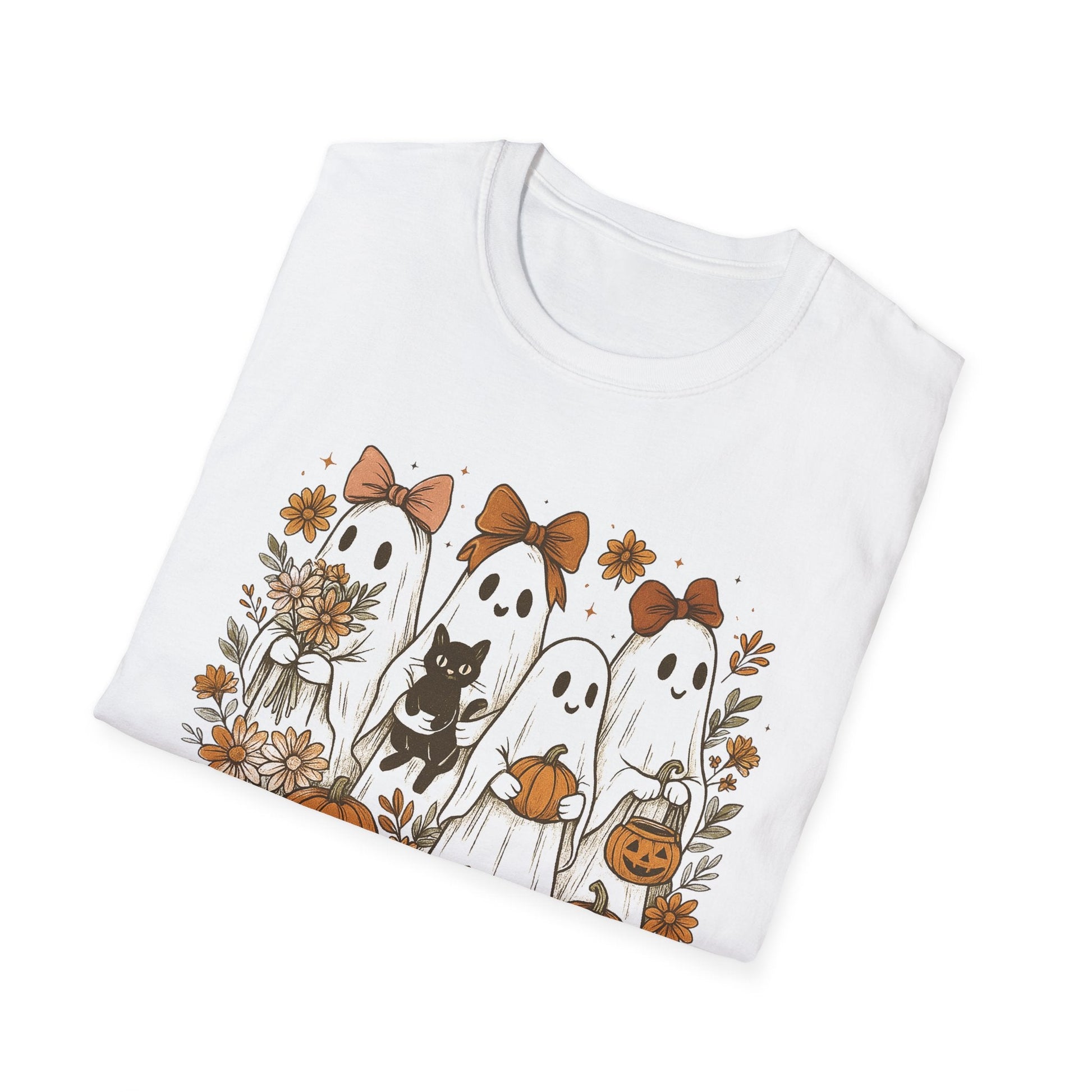 Halloween Squad Ghouls T-Shirt, Unisex Softstyle Tee for Fall Festivities, Cute Ghost Graphic Shirt, Autumn Gift, Spooky Season Apparel - HMDesignStudioUS