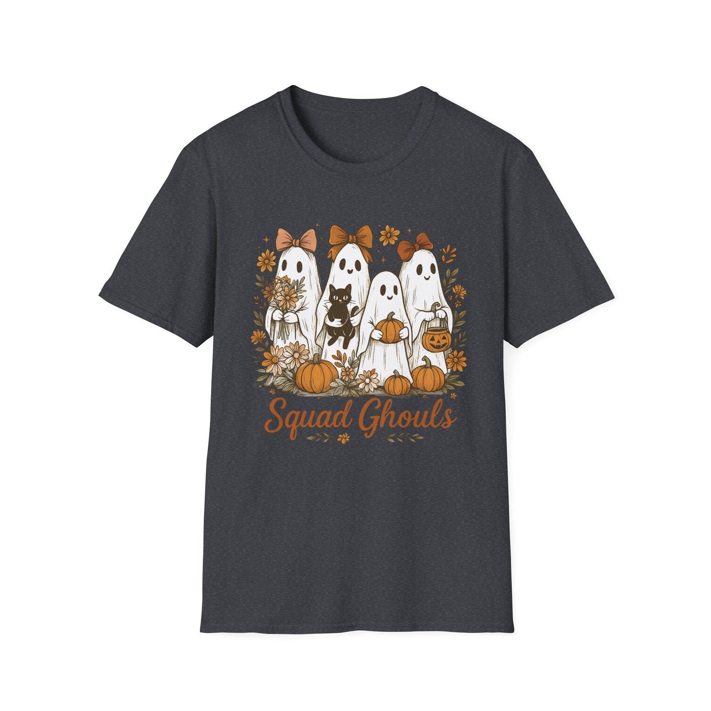 Halloween Squad Ghouls T-Shirt, Unisex Softstyle Tee for Fall Festivities, Cute Ghost Graphic Shirt, Autumn Gift, Spooky Season Apparel - HMDesignStudioUS