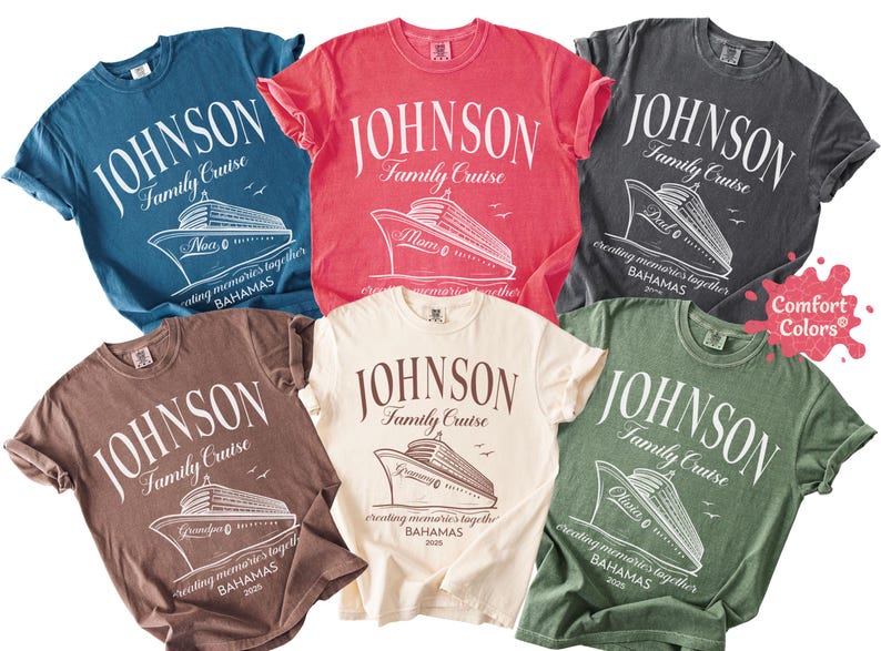 Personalized Comfort Colors Family Cruise Shirts – Custom Name, Role & Destination, Bahamas 2025 Cruise Tees - HMDesignStudioUS