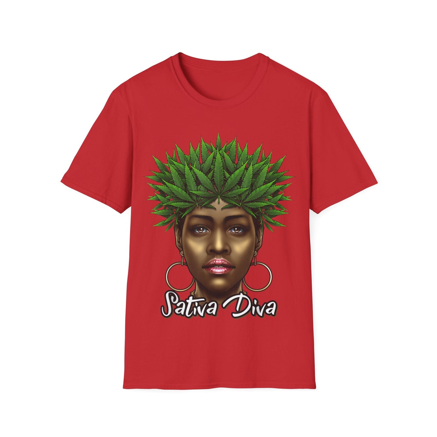 Sativa Diva 420 T-Shirt – Black Queen Weed Leaf Graphic Tee | Unisex Cannabis Shirt for Black Women & Stoners - HMDesignStudioUS