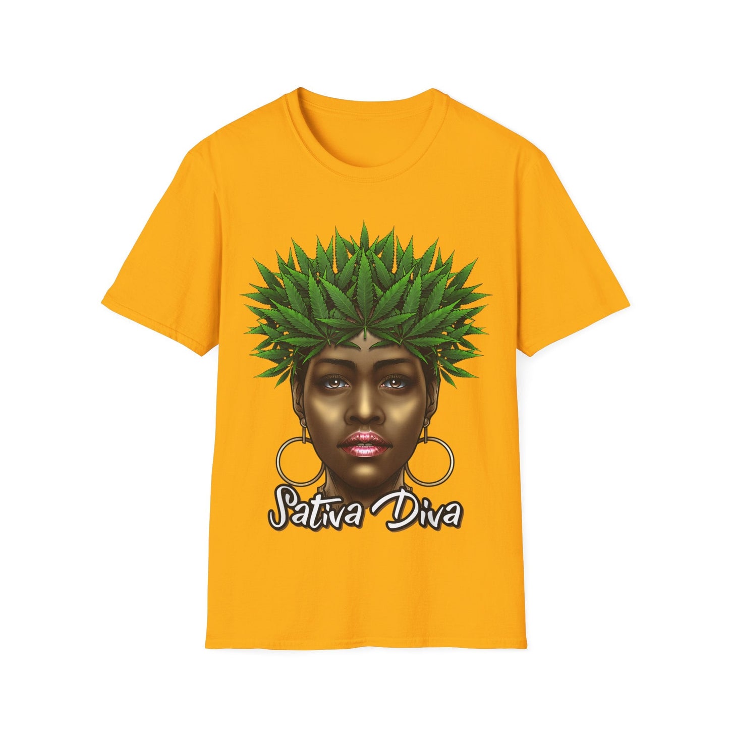 Sativa Diva 420 T-Shirt – Black Queen Weed Leaf Graphic Tee | Unisex Cannabis Shirt for Black Women & Stoners - HMDesignStudioUS