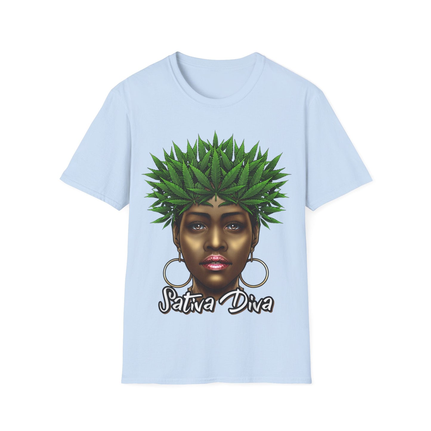 Sativa Diva 420 T-Shirt – Black Queen Weed Leaf Graphic Tee | Unisex Cannabis Shirt for Black Women & Stoners - HMDesignStudioUS