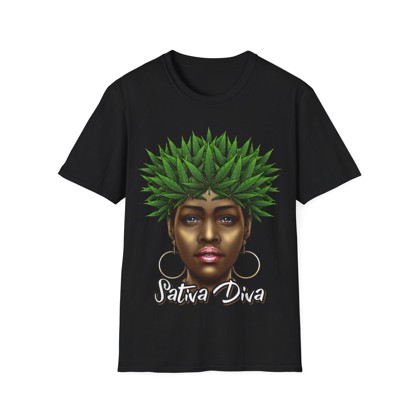 Sativa Diva 420 T-Shirt – Black Queen Weed Leaf Graphic Tee | Unisex Cannabis Shirt for Black Women & Stoners - HMDesignStudioUS