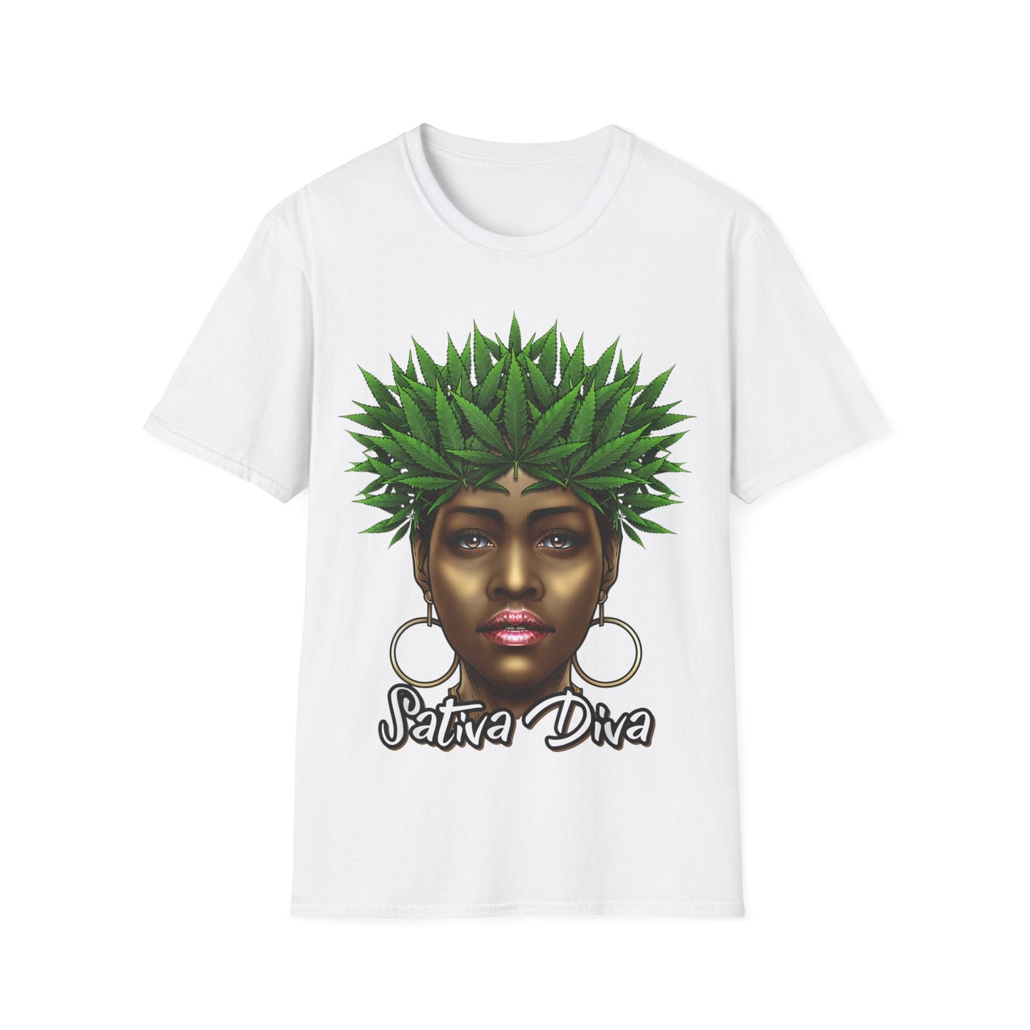 Sativa Diva 420 T-Shirt – Black Queen Weed Leaf Graphic Tee | Unisex Cannabis Shirt for Black Women & Stoners - HMDesignStudioUS