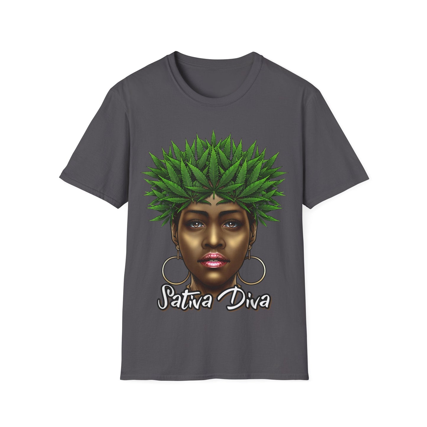 Sativa Diva 420 T-Shirt – Black Queen Weed Leaf Graphic Tee | Unisex Cannabis Shirt for Black Women & Stoners - HMDesignStudioUS
