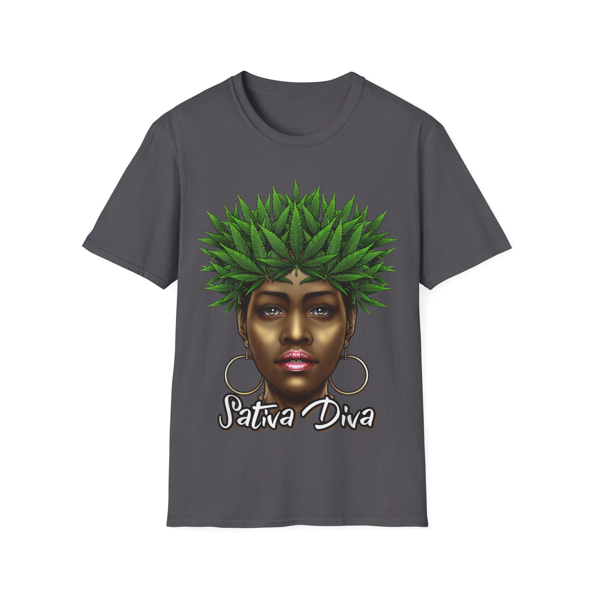 Sativa Diva 420 T-Shirt – Black Queen Weed Leaf Graphic Tee | Unisex Cannabis Shirt for Black Women & Stoners - HMDesignStudioUS