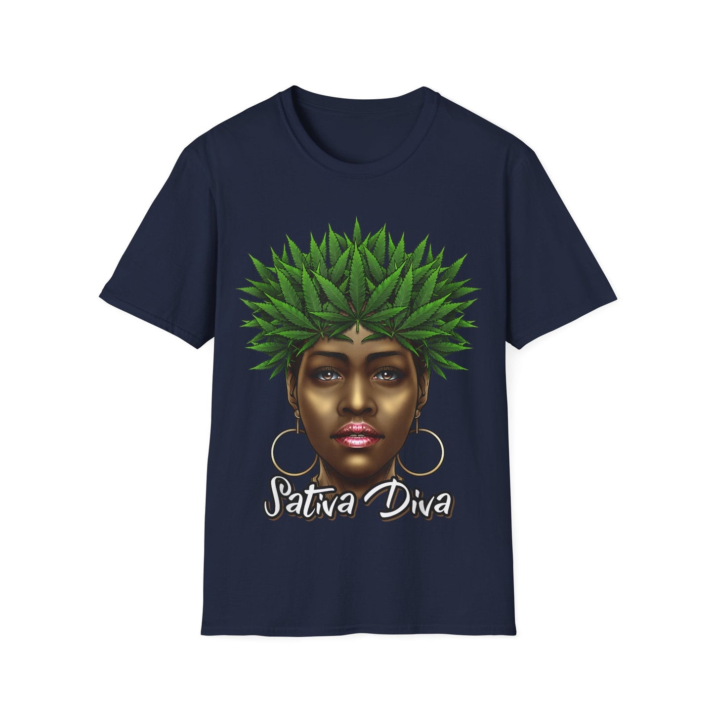 Sativa Diva 420 T-Shirt – Black Queen Weed Leaf Graphic Tee | Unisex Cannabis Shirt for Black Women & Stoners - HMDesignStudioUS