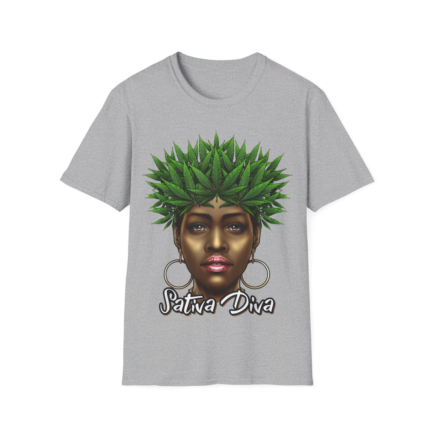 Sativa Diva 420 T-Shirt – Black Queen Weed Leaf Graphic Tee | Unisex Cannabis Shirt for Black Women & Stoners - HMDesignStudioUS