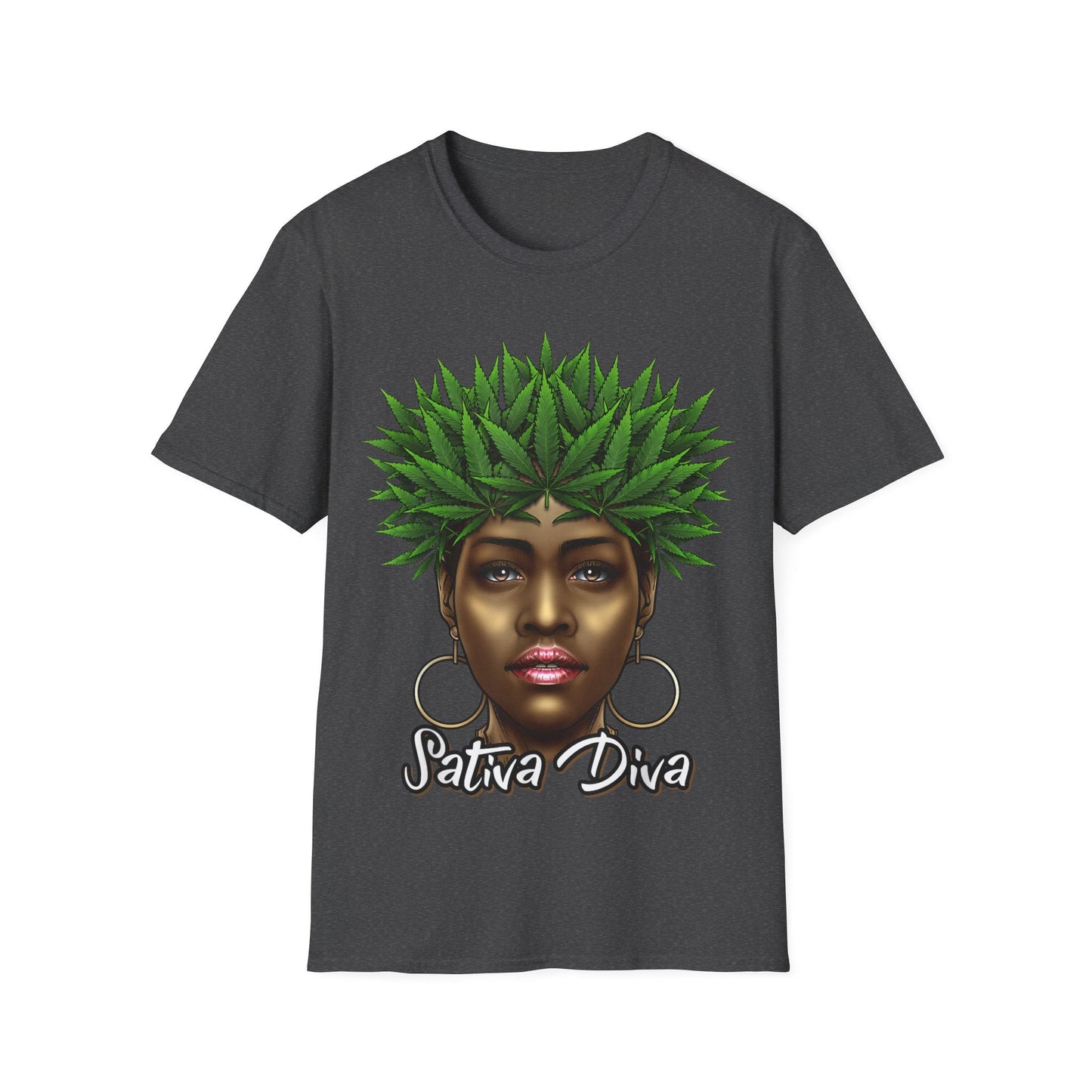 Sativa Diva 420 T-Shirt – Black Queen Weed Leaf Graphic Tee | Unisex Cannabis Shirt for Black Women & Stoners - HMDesignStudioUS