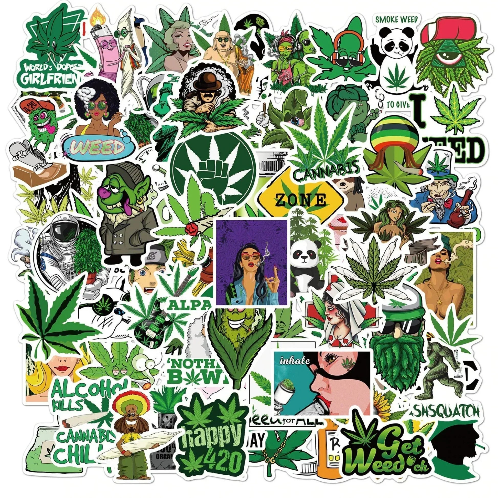 50 Stoner Stickers, Weed Stickers, Weed Art, Stoner Decor, Stashjar, Grinder, Rolling Tray, Stashbox, Laptop Stickers, Stoner Accessories HMDesignStudioUS